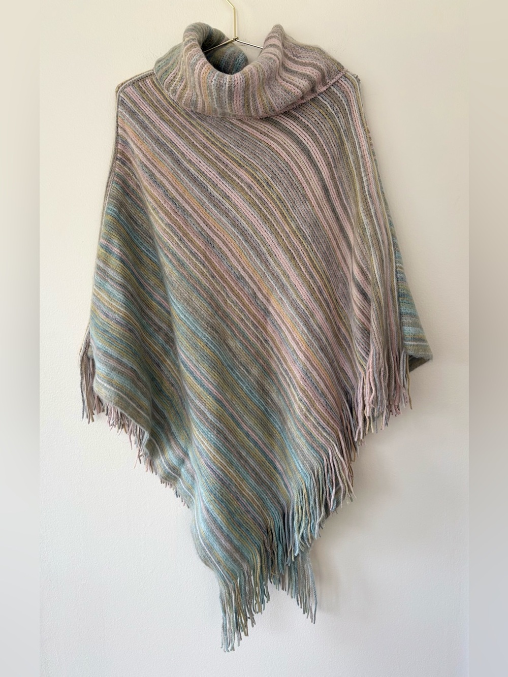 Saturday Sunday Anthropologie NWT Striped Turtleneck Fringe Poncho One Size